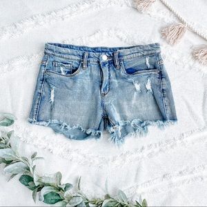 Blank NYC cut off raw hem denim hiker shorts